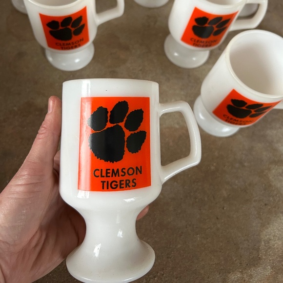 RARE Vintage Clemson University Tigers Promotional Milk Glass Coffee Mugs - Picture 2 of 3